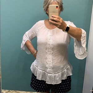 COUNTERPARTS WHITE BOHO 3/4 SLEEVE BLOUSE